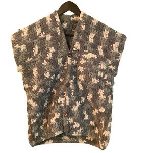 Vintage handmade chenille afghan knit sweater vest with button front